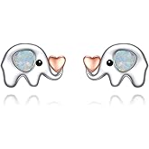 YFN Sterling Silver Elephant Stud Earrings - Cute Animal Jewelry Gifts for Women