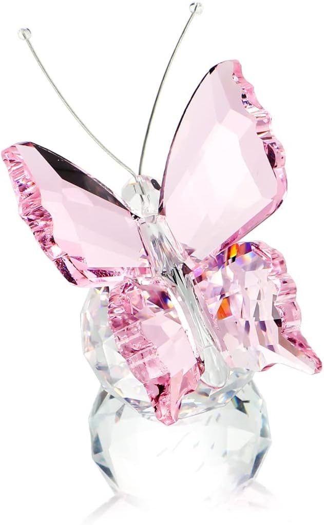 H&D HYALINE & DORA Crystal Flying Butterfly Figurine Glass Ball Base 5in