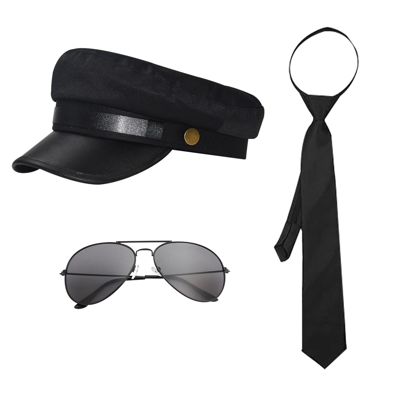 Bohue 3pcs Chauffeur Costume Accessories Black Hat Sunglasses Bow Tie 1980s Novelty Limo Taxi Driver Fancy Dress Kit for Cosplay Dress up Party