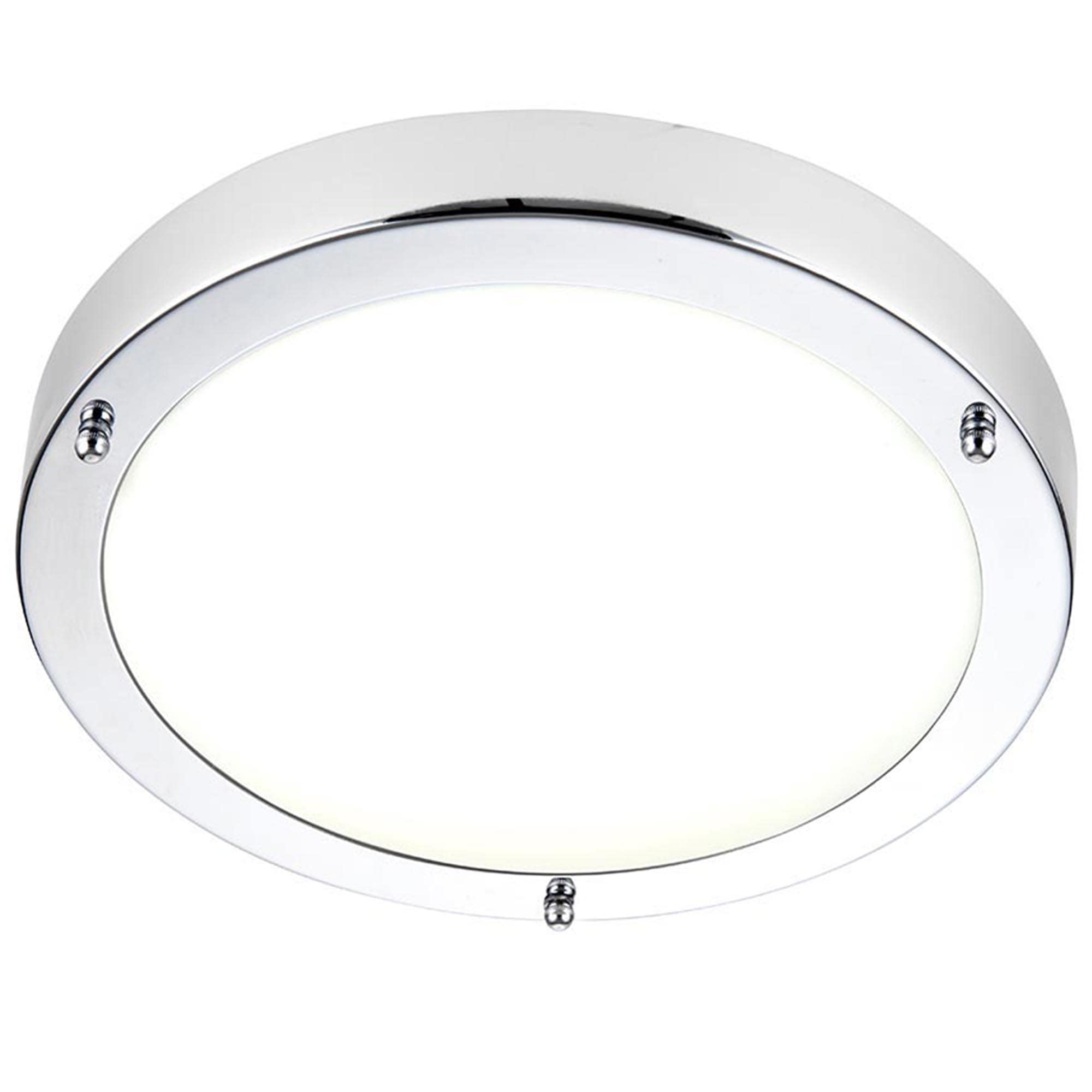 Saxby Portico LED Bathroom Ceiling Light - IP44 Zone 2 Bathroom Lighting - Frosted Glass Flush LED (SMD) 9W 4000K Cool White Colour - Chrome Finish