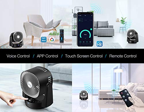 Geek Aire Fan, Air Circulator 3D Oscillating Floor Fan Works with Alexa and Google, High Velocity Stand Fan with 4 Speeds, 6h Timer, AI Mode, Whole Room Cooling Fan with App and Remote Control, Black