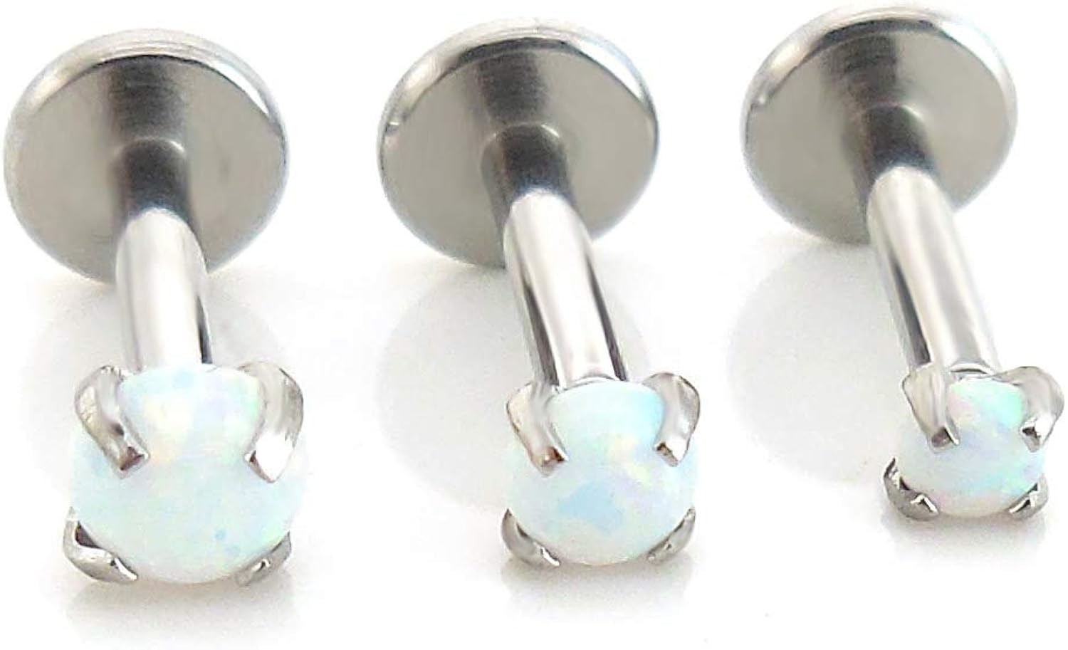 16G 18G 6mm or 8mm Triple Helix Stud Earring Cartilage 24mm Threadless Push Pin Prong Set White