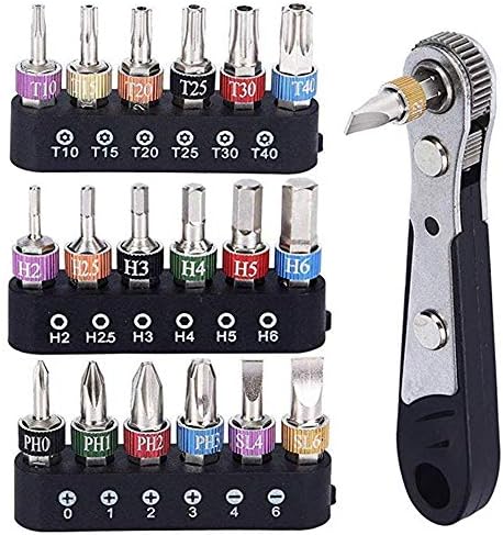 ECOSWAY 19Pcs Magnetic Ratcheting Wrench Screwdriver Bit Set,1/4" Shank Hexagon Torx Head Screwdriver Bit,Reversible Drive Handle and Multi Color Aluminum Circle Bits Kit