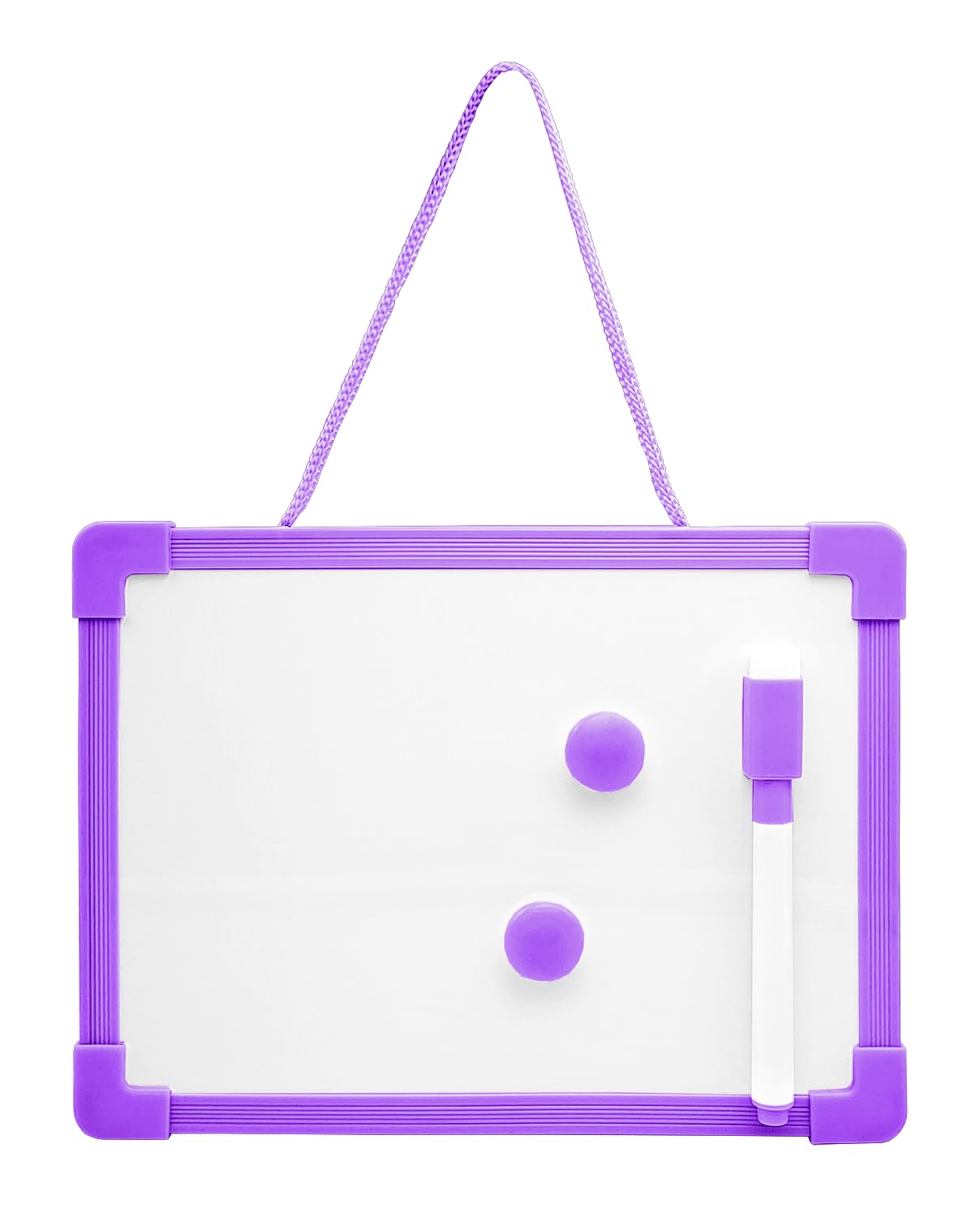 Mini Magnetic Erasable Whiteboard with Black Marker, Eraser and 2 Magnets – 15 x 20 cm Multicoloured – for Children Design, School, Home, Office, Bedroom, Study (Purple)