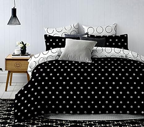 DecoKing Premium 84632 Bettwäsche 200x200 cm mit 2 Kissenbezügen 80x80 weiß schwarz Bettbezüge Microfaser geometrisches Muste