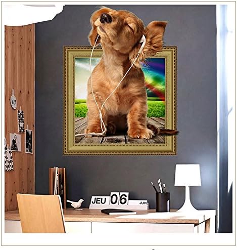 Lichi 3D Dog Pet Wall Sticker Enjoying Music for Home Nursery Decal - Image 5