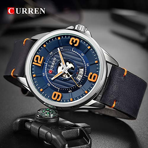 Curren 8305 - Reloj de pulsera para hombre, esfera redonda grande, correa de piel, casual, reloj de cuarzo, color azul - Imagen 4