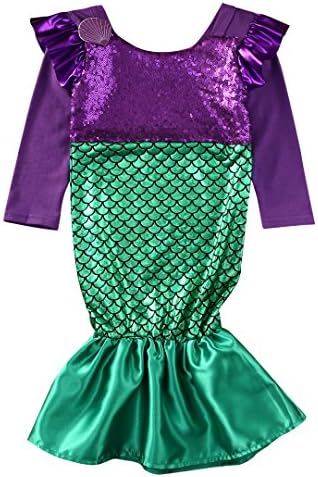 Baby Girl Sequins Little Mermaid Costume Romper Jumpsuit Outfit Clothes (3-4 years, green)