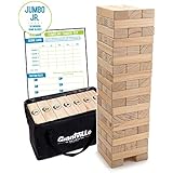 Giant Tumbling Timber Toy - Jumbo JR. Wooden Blocks Floor Game for Kids and Adults, 56 Pieces, Premium Pine Wood, Carry Bag - Grows to Over 4-feet While Playing, Life Size