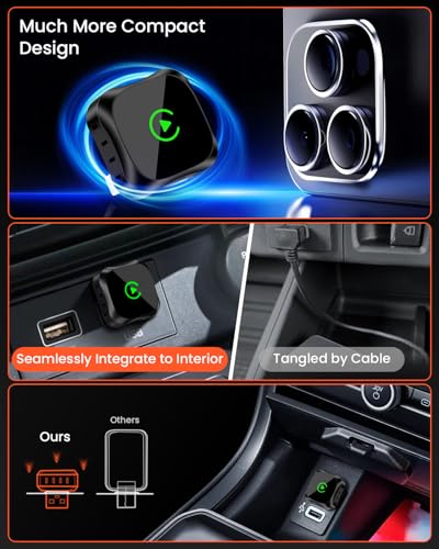 GEEKERA Wireless CarPlay Adapter for Apple: 2026 Model Wireless CarPlay for Car, Convert Cable to Wireless, Compatible with iPhone iOS 12+, USB A/C and Vehicles 2016+, Black