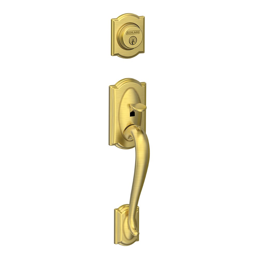 Photo 1 of Schlage F58 CAM 608 Camelot Exterior Entrance Handleset Single Cylinder, Satin Brass (Exterior Half Only)