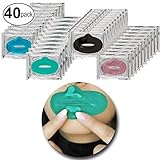 Set of 40pcs Collagen Lip Masks Pads for Dry Lips with Green Aloe Vera, Red Wine, Black Mud Volcanic Soil and Blue Marine Algae Seaweed for Moisture, Plumper, Wrinkles Removal, Firming and Nourishing