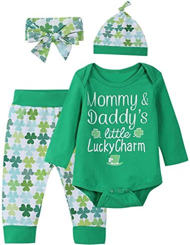 Okbebe Baby Boys Girls Outfit Set Mommy Daddy's Little Lucky Charm Bodysuit (Green01, 0-3 Months)