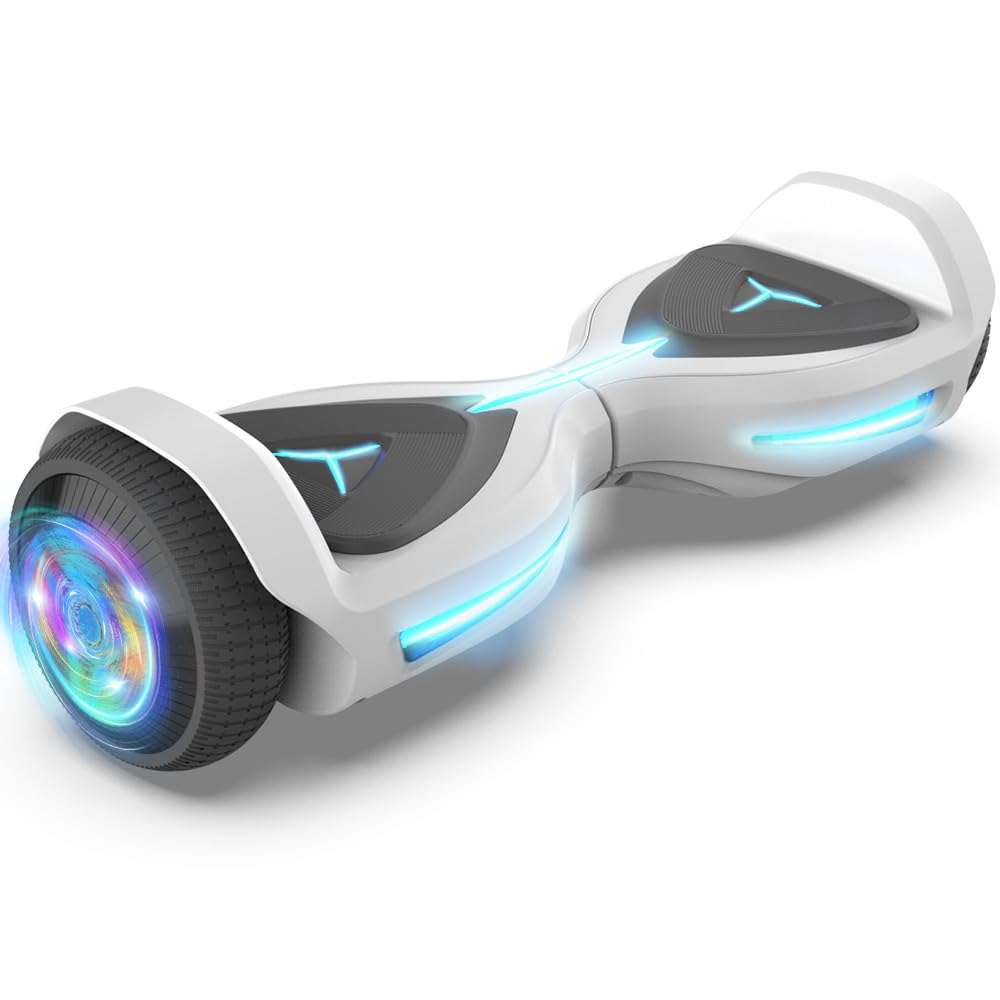Photo 1 of ****** AS IS ALL  SALES FINAL NHO RETURMS******* All Terrain Hover Board with Flash LED Lights and Wireless Speakers, Electric Hoverboard Supports Up to 165 lbs, Self Balancing Scooter Gift for Kids (White)