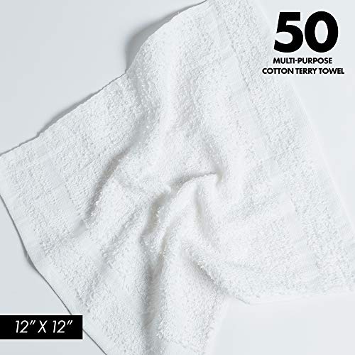 SOFTILE COLLECTION 12x12 Inch White Terry Towel Pack of 50 Cleaning