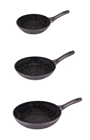 3er Set culinario Bratpfannen Ø 20, 24 und 28 cm, anthrazit, Granit-Optik, mit ILAG GRANITEC Beschichtung