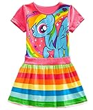 Lemonbaby My Little Pony Dress Colorful Striped Cartoon Girls Dress (5t, Red)
