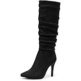 katliu Women Suede Knee High Boots Pointed Toe Stiletto Boot Slouchy Zipper High Heel Boots