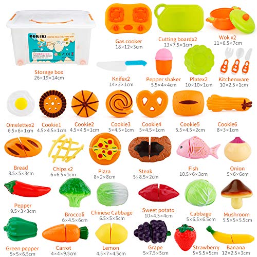 Sotodik 40PCS Kitchen Toys Cutting Toys Pretend Vegetables Fruits Play Food Educational Toys for Girls Boys Kids With Storage Case