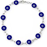 Savlano 925 Sterling Silver Glass Bead Evil Eye Bracelet - 7" inch Evil Eye Bracelet for Women Comes with Gift Box