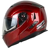 PGR F99 Solid Honda Red Modular Flip Up Dual Visor Full Face DOT APPROVED Motorcycle Snowmobile Touring Helmet (X-Large)