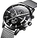 Watch Men Casual Stylish Stainless Steel Watch with Milanese Mesh Band, Waterproof Black Multifunctional Watch for Men …