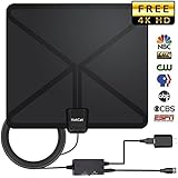 TV Antenna, Indoor Digital HDTV Amplified Antennas Freeview 4K HD VHF UHF Local Channels 65-95 Miles Range Switch Amplifier Signal Booster Support All TV’s-16.5ft Coax Cable/Power Adapter