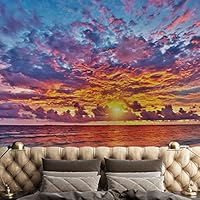 Wall Mural Beach and Blue Sea View Removable Self-Adhesive Wallpaper Wall Decoration for Bedroom Living Room - 66x96 inches