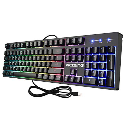 VicTsing RGB Backlit Wired Gaming Keyboard, Mechanical Feeling Gaming Keyboard with Anti-ghosting,12 Multimedia Keys, Spill-Resistant Design for PC/Laptop/Desktop, Black