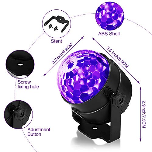 SOLMORE LED UV Black Light 3W Disco Ball Party Lights DJ Lights Sound Activated Strobe Light Stage Lighting for House Party Nightclub Karaoke Dance Wedding Ballroom Halloween Event(with Remote) - Thumbnail 4