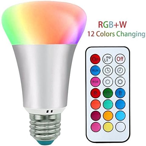 LED Bulb RGBW with IR Remote Control , 10w 6000k A19 Lamp Dimmable RGB , E26 E27 Base Night Atmosphere/Mood Lights , Pure Cool White Light , RGB + White 12 Color Living Color Changing (RGBW)