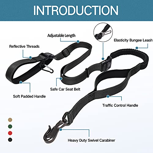 5-8Ft Dog Leash 6-in-1 Multifunctional Heavy Duty Leash with Soft Padded Traffic Handle and Highly Reflective Threads, Shock Absorbing Bungee Leash Rope with Car Seat Belt for Medium and Large Dogs