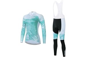 SUDU SUDO Women's Cycling Jersey Set Bike Shirt Long Sleeve Cycling Clothing Bicycle Bib Pants with Gel Padded