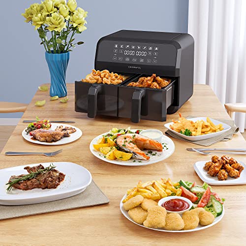 CROWNFUL 8 Quart 8 In 1 Dual Basket Air Fryer With Independent