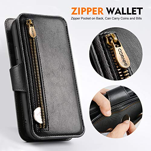 Cornmi Compatible for iPhone 8 Wallet Case, Detachable Wallet Leather Cover 10 Card Slots Wristlet and Shoulder Strap Handbag Purse Flip Stand Slim Mirror case Compatible for iPhone 6 7 8