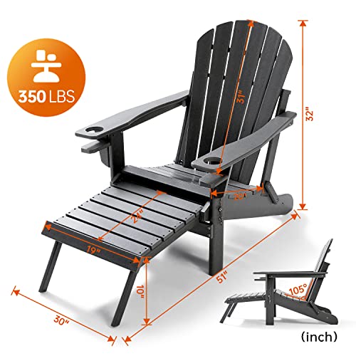 Folding Adirondack Chair with Pullout Ottoman, HDPE AllWeather Patio