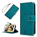 Galaxy S22 Ultra Wallet Case - Mavis's Diary Embossed Wallet Flip Folio Case Fashion Floral Butterfly Premium PU Leather Cover & Hand Strap, Magnetic Clasp, Card Holders - Blue