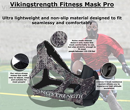 Vikingstrength Fitness Mask Pro - For Running, Biking and Fitness, With Adjustable Resistance, High Altitude Elevation Mask for Training (Green digital camo)