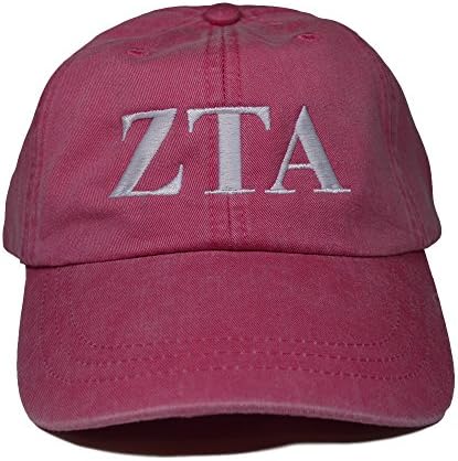 Zeta Tau Alpha ZTA (L) Hot Pink with White Thread Sorority Baseball Hat Cap Greek Letter Sports Cap Adjustable Strap