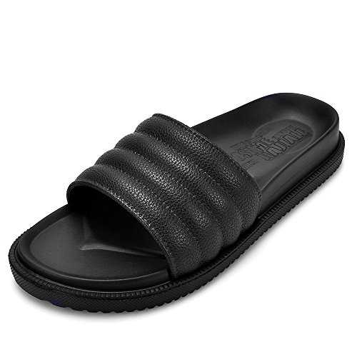 Slide Sandals Slippers for Men - JJL17003 ( 2017 New Design ) House Mens Slippers Flip Flops Women Boys Girls House Outdoor Sport Athelic Slide Sandals (8.5-9, Black)