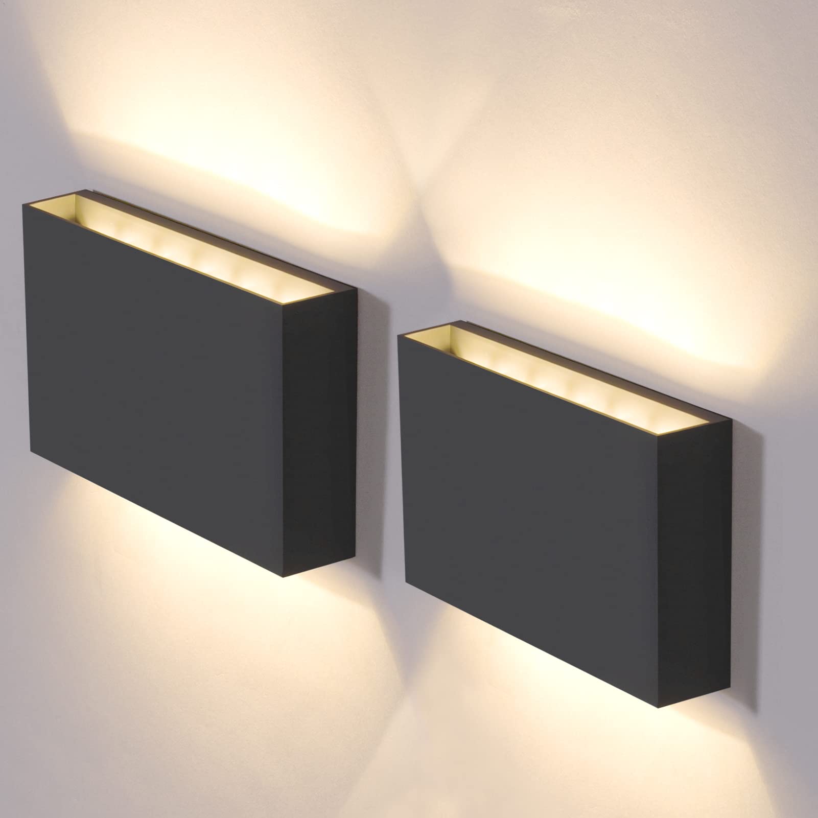DAWALIGHT 2 Pcs Outdoor Up and Down Lights Mains Powered LED Wall Lamp 12W 3000K IP65 Waterproof Modern Decorative Garden Lights for Seaside Outdoor Living Room, Dark Grey, Plastic