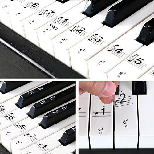 LONMIFIDON Piano Stickers, Transparent Piano Keyboard Note Stickers, for 54/61/88 Keys with White & Black Keys