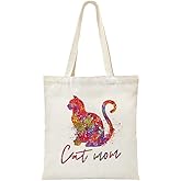 ZHANTUONE Cat Mom Funny Canvas Large Shopping Capacity Grocery Tote Bag, Reusable with Zipper Inner Pockets, Gifts for Cat Lovers Coworker Friends Bestie, Birthday Gifts for Grandmother Mom Tote Bag