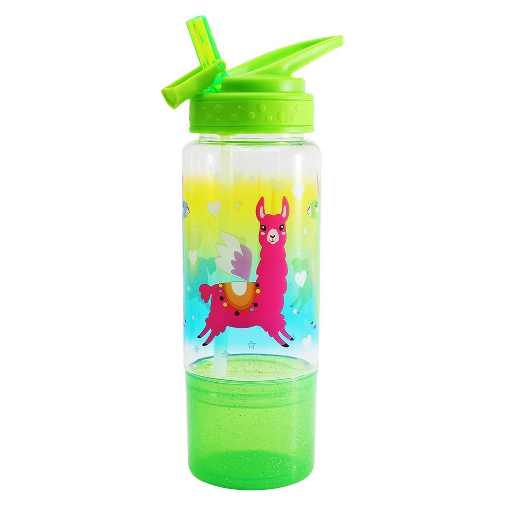 Home Tune Kids Water Drinking Sip Bottle (530ml) - Tritan BPA Free, Flip Straw Lid, Easy Open, Lightweight, Snack Compartment, Leak-Proof Water Bottle with Cute Design For Girls & Boys - Llama