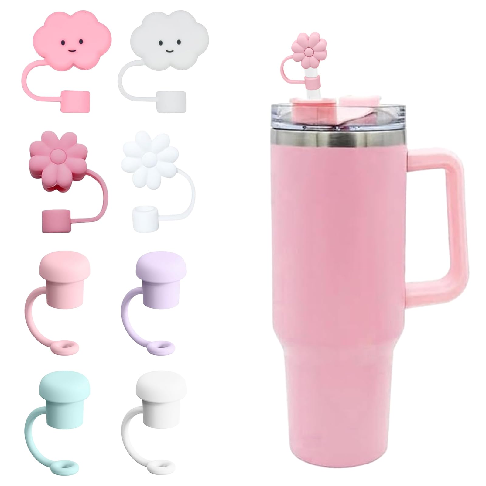 Stanley Cup Straw Covers, 8pcs Reusable Silicone Straw Toppers, Dust-Proof & Leak-Proof Tips for 6-10mm Straws