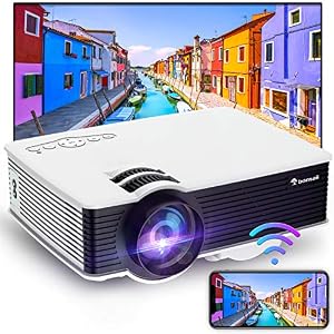 WiFi Projector, Outdoor Movie Projector with 1080P & 200″ Display Supported, 5500 Lux Mini Projector with Speaker Compatible with Android/iOS/Laptop/HDMI/USB/SD/VGA