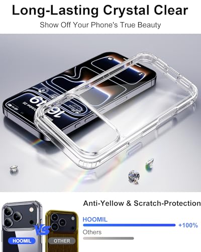 HOOMIL Case for iPhone 17 Pro 6.3 Inch, Anti-Yellowing Transparent Phone Case, Shockproof Protective Cover - Crystal Clear