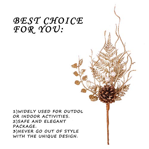 Valery Madelyn 6 Packs Rose Gold Glitter Christmas Picks with Artificial Pine Cone and Leaves for Christmas Flower Arrangements Wreaths and Holiday Decorations