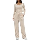 oncharm Women's 2 Piece Lounge Set Wide Leg Pants Matching Outfits with Pockets Travel Airport Workout Loungewear Sets