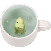 Ewaymado 3D Coffee Mug Dinosaur Inside Cup,Cute Handmade Animal Figurine Ceramics Teacup,Christmas,Birthday,Mother's Day Gifts for Friends Family or Kids(White Dinosaur)